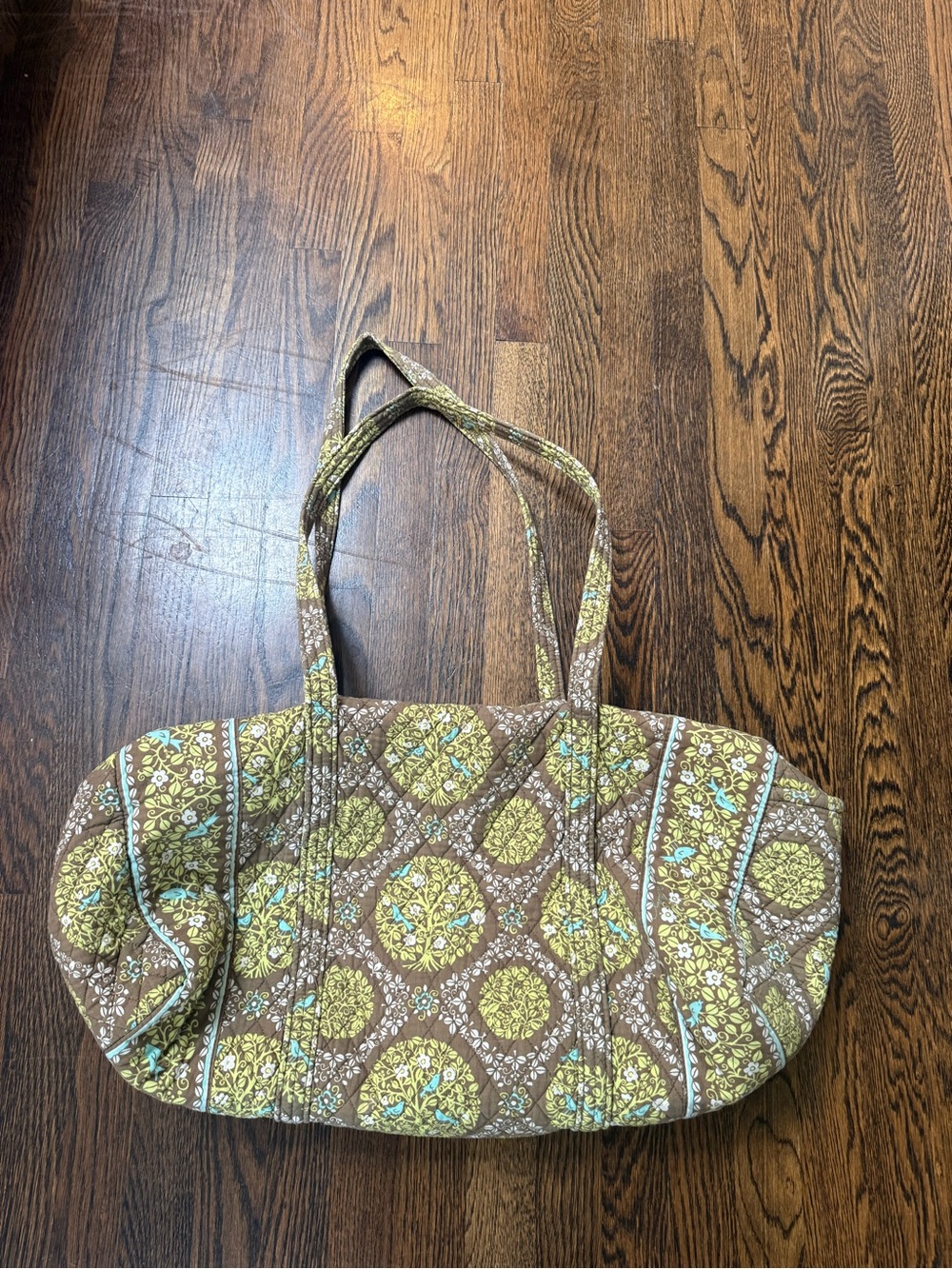 Quilted Floral Tote Bag in Brown and Olive